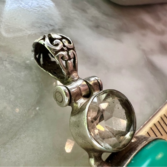 Vintage Large Turquoise & Gemstone Pendant Solid 925 Sterling Silver Handmade - Picture 4 of 17